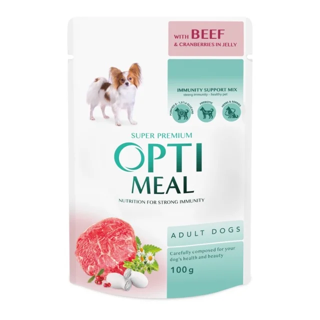 Вологий корм Optimeal Adult Dogs для дорослих собак із яловичиною та журавлиною в желе - 100 г