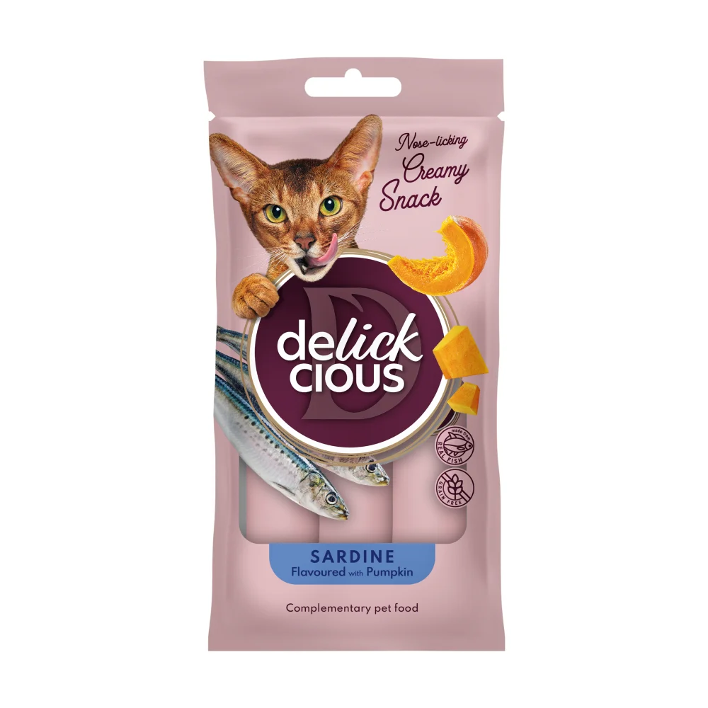 Кремові ласощі Delickcious Creamy Snack для котів з сардиною та гарбузом - 1 шт
