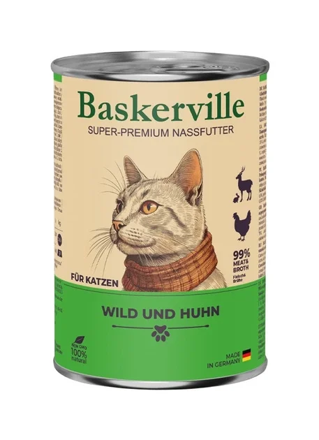 Консервований корм Baskerville для дорослих котів з мʼясом курки та олениною - 400 г