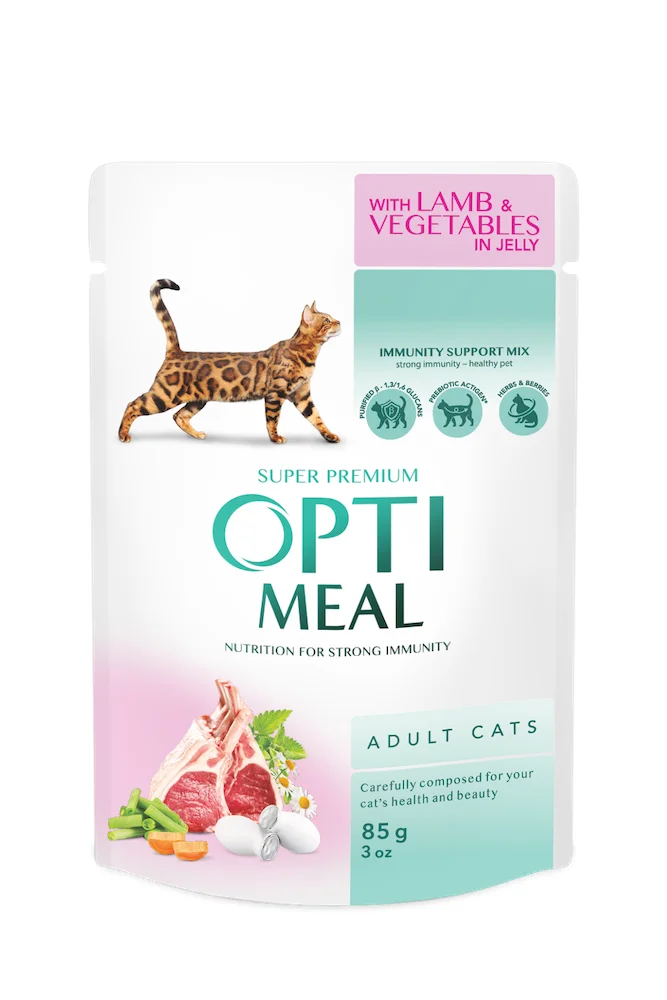 Вологий корм Optimeal Adult Cats для дорослих котів з ягнятиною та овочами в желе - 85 г