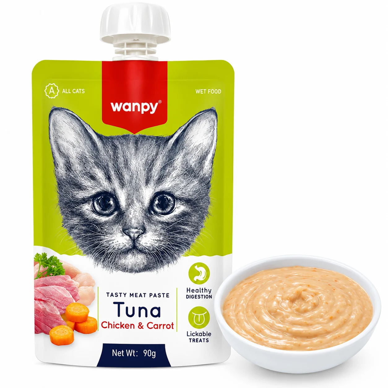 Крем-пюре Wanpy Tuna, Chicken & Carrot для котів із тунцем, куркою та морквою - 90 г