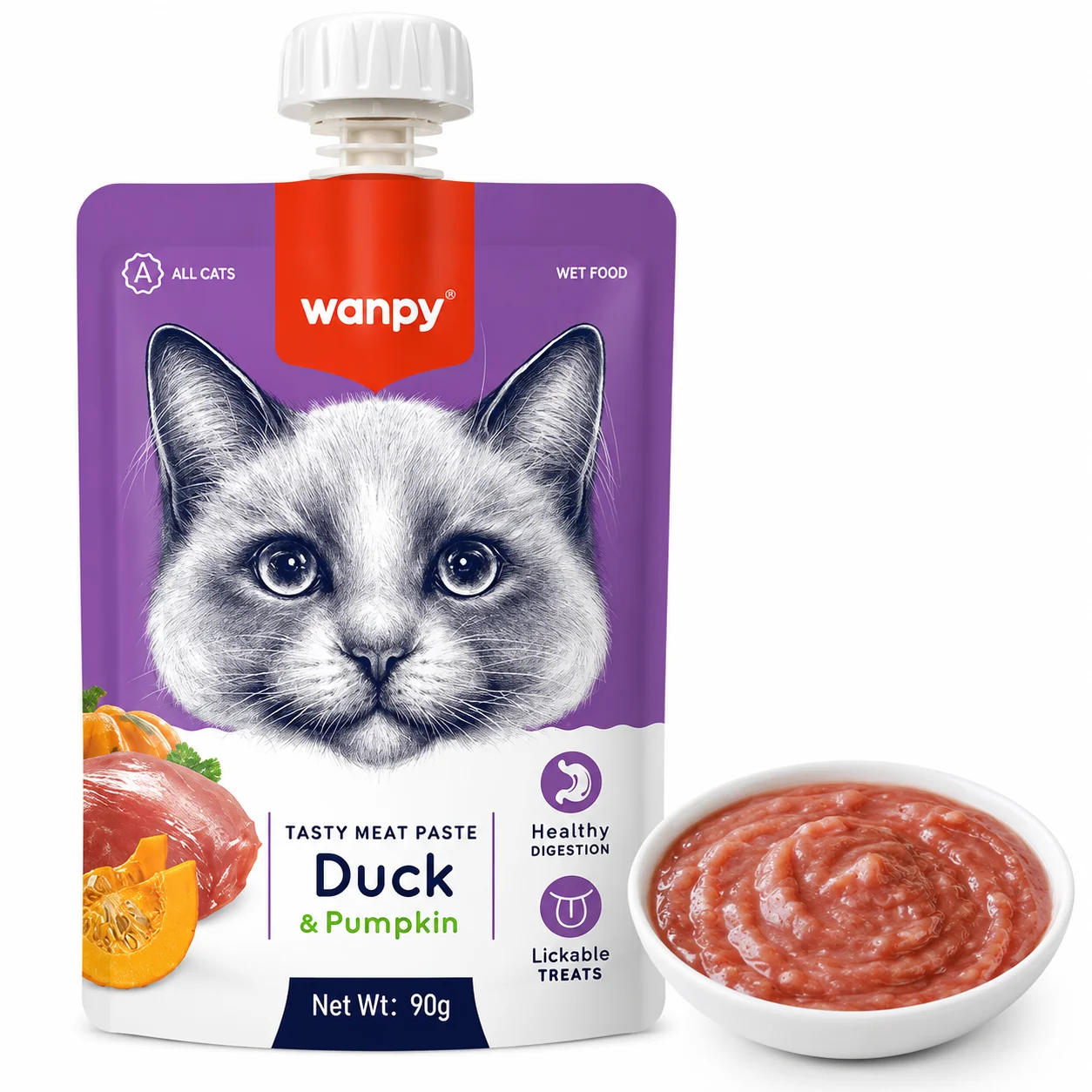 Крем-пюре Wanpy Duck & Pumpkin для котів із качкою та гарбузом - 90 г