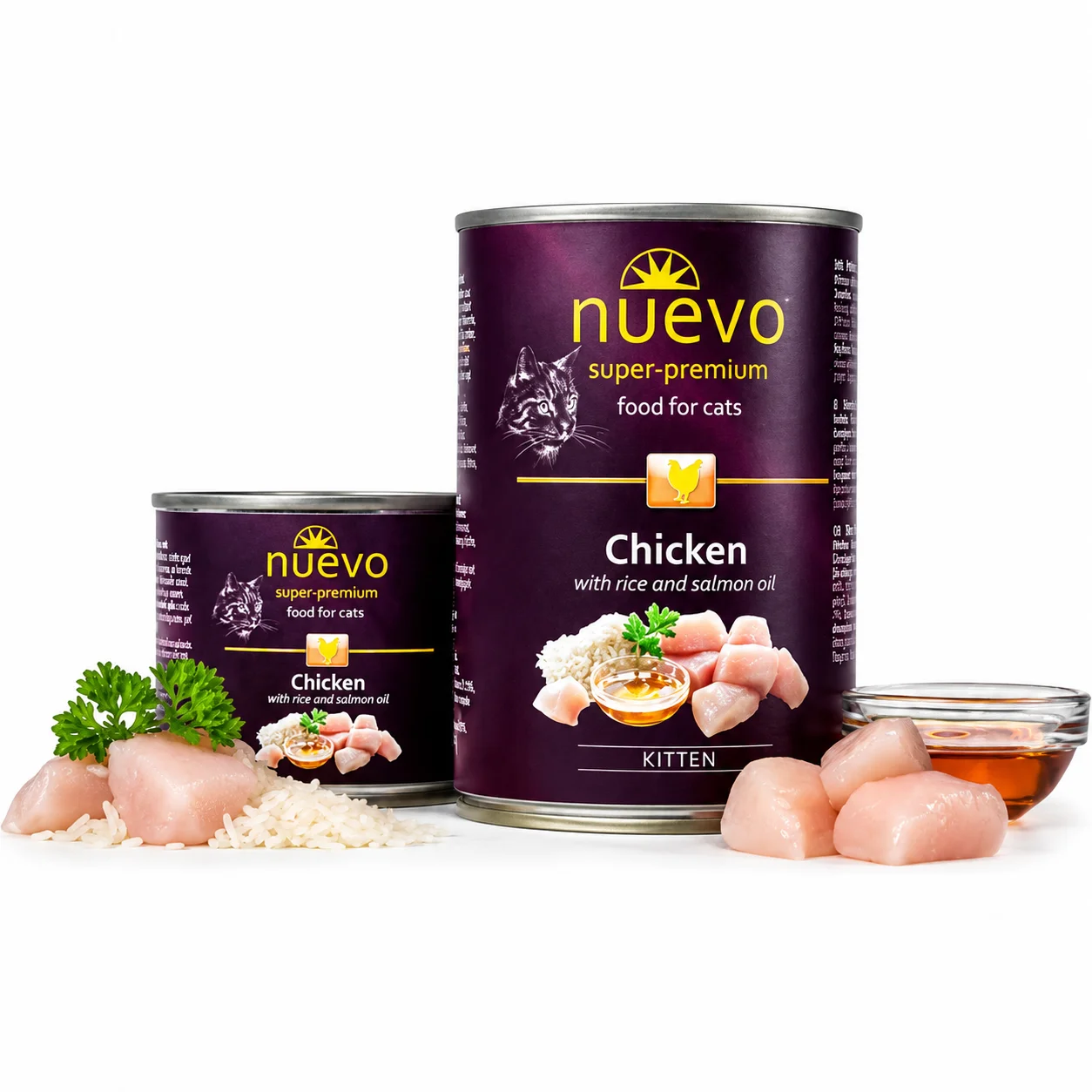 Консервований корм NUEVO для кошенят з куркою, рисом та жиром лосося - 200 г