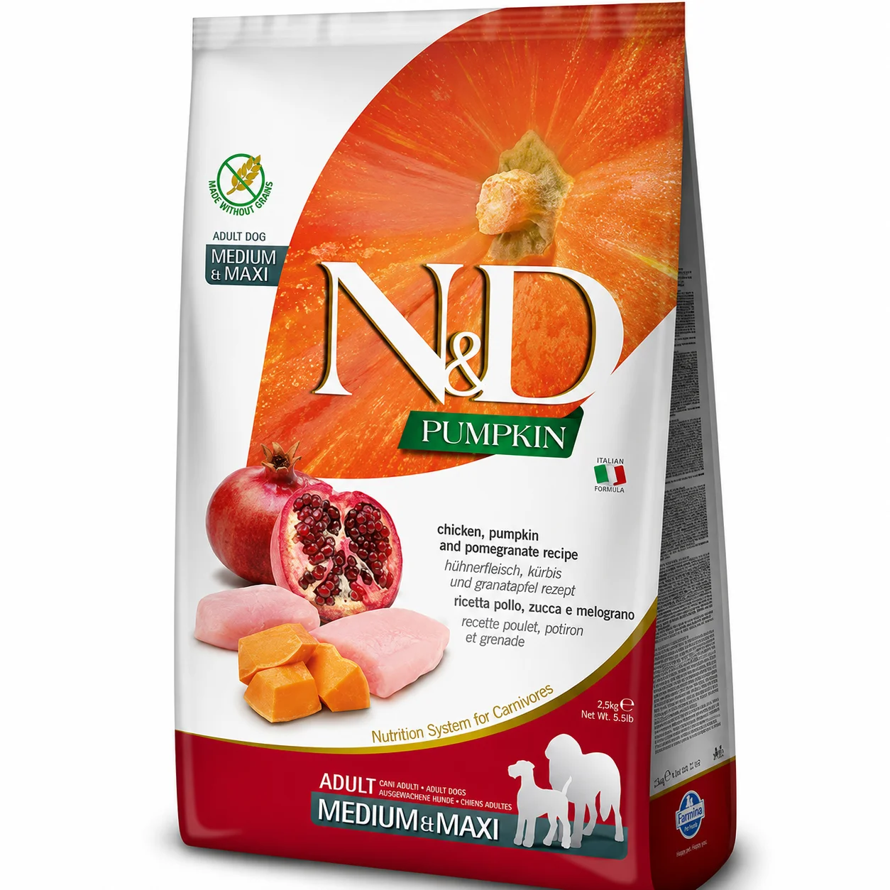 Сухий корм Farmina N&D Grain Free Adult Medium&Maxi для собак середніх та великих порід із куркою, гарбузом та гранатом - 2.5 кг