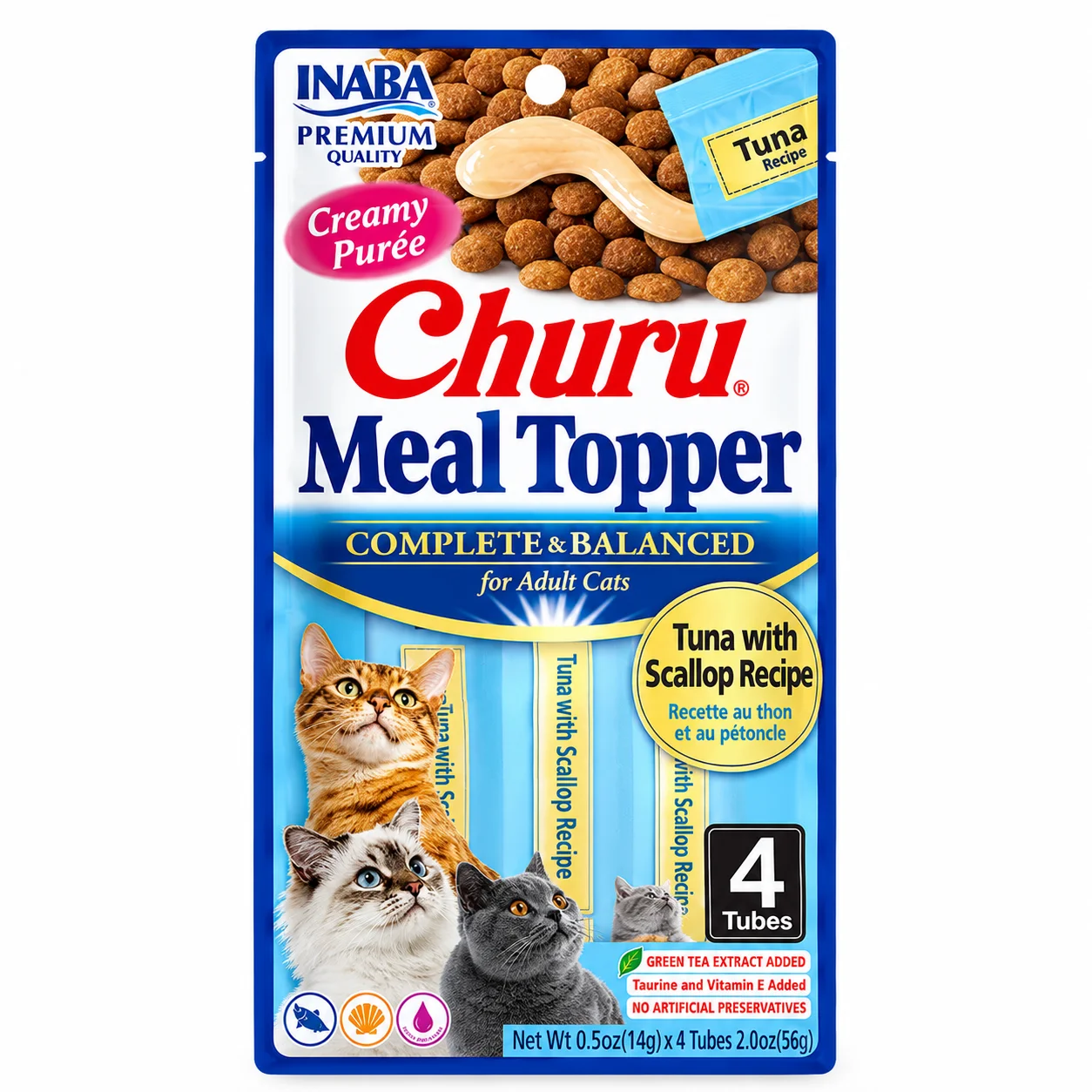 Кремові ласощі для котів INABA Churu Meal Topper - вершковий топінг з тунцем та морським гребінцем - 1 шт