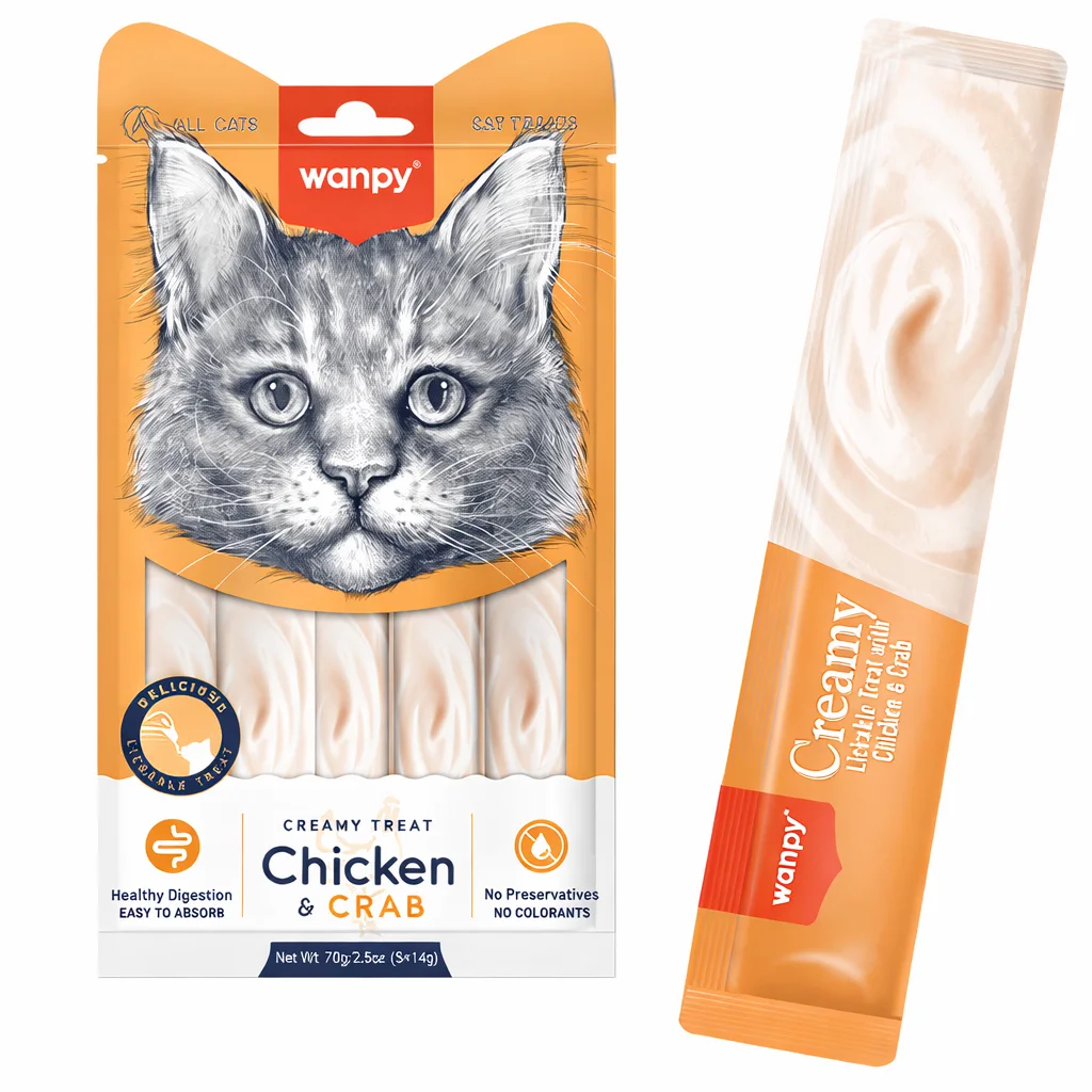 Кремові ласощі Wanpy Creamy Treat Chicken & Crab для котів із куркою та крабом - 1 шт
