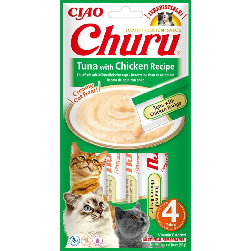 Кремові ласощі для котів INABA Churu - вершковий мус з тунцем та куркою - 1 шт