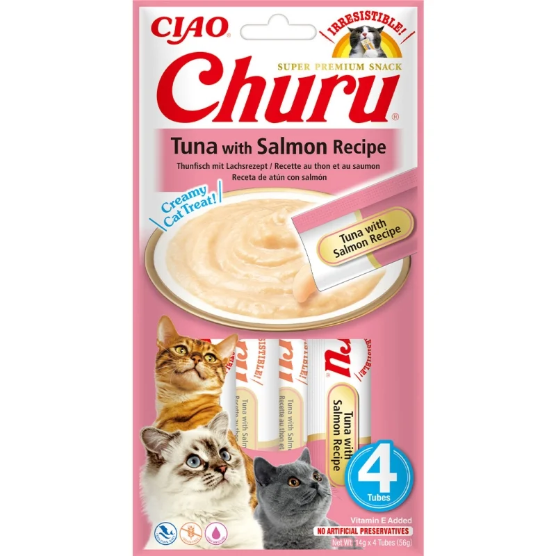 Кремові ласощі для котів INABA Churu - вершковий мус з тунцем та лососем - 1 шт
