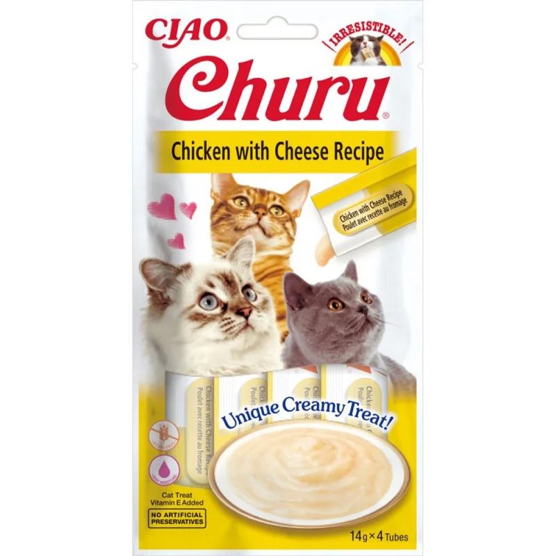 Кремові ласощі для котів INABA Churu - вершковий мус з куркою та сиром - 1 шт