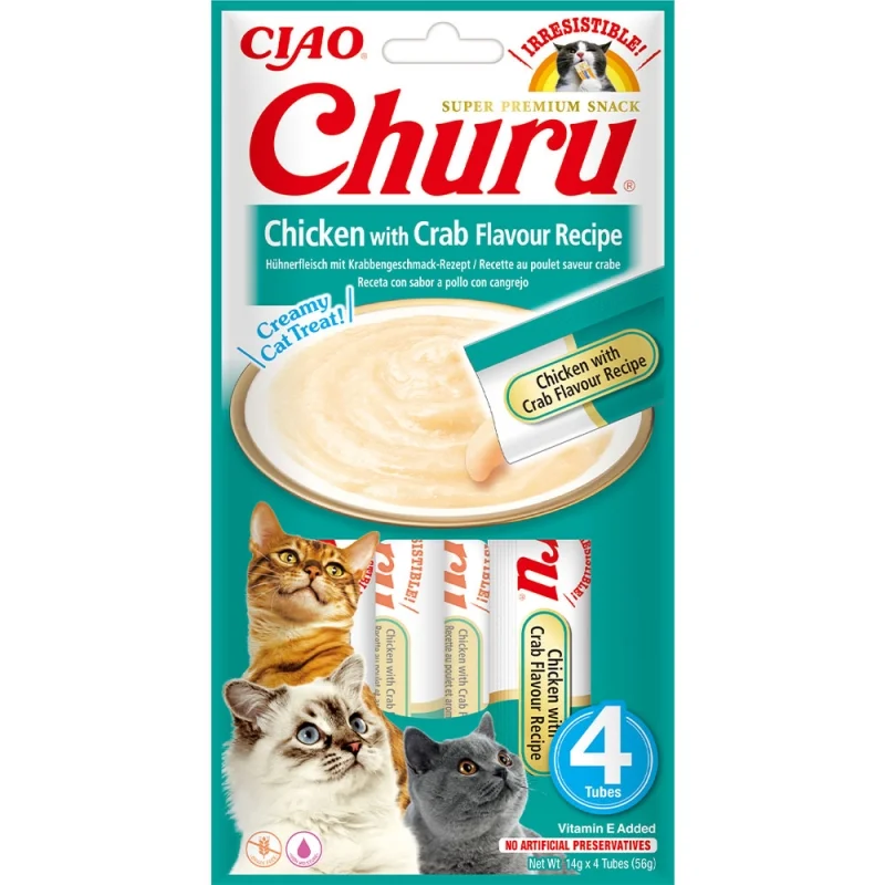 Кремові ласощі для котів INABA Churu - вершковий мус з куркою та крабом - 1 шт