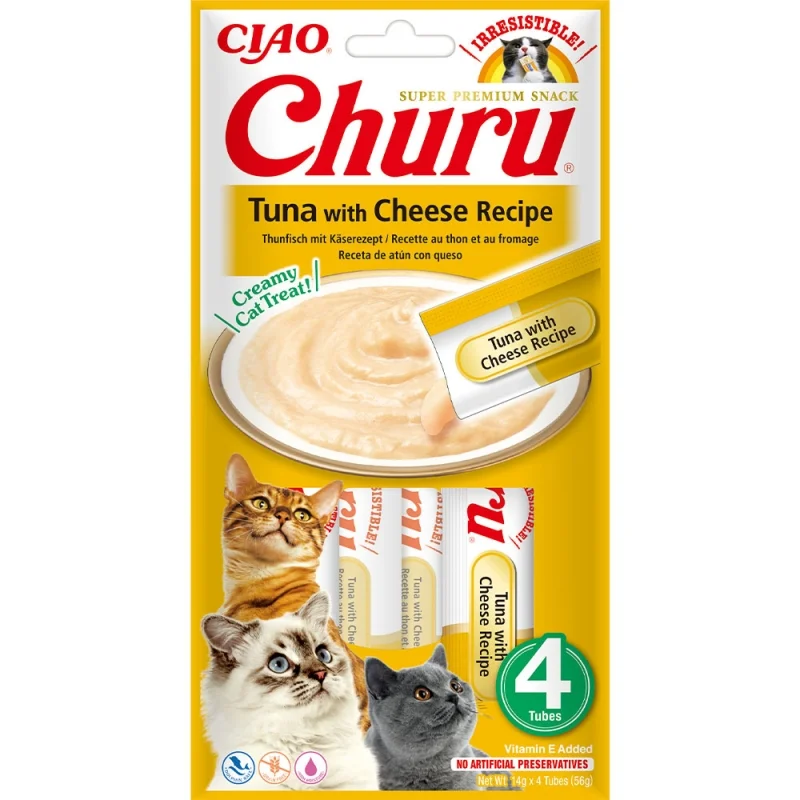 Кремові ласощі для котів INABA Churu - вершковий мус з тунцем та сиром - 1 шт