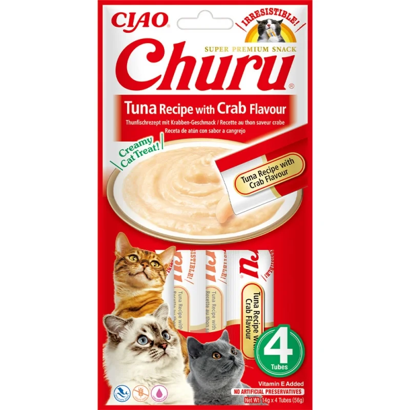 Кремові ласощі для котів INABA Churu - вершковий мус з тунцем та крабом - 1 шт