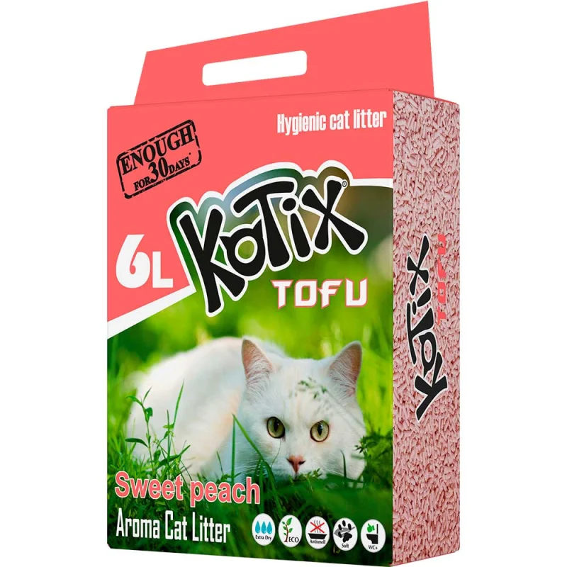 Наповнювач для котячого туалету KOTIX соєвий з ароматом персика - 6 л