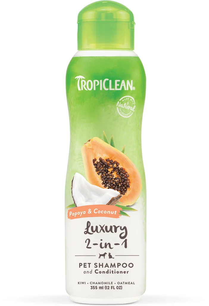 Шампунь-кондиціонер для собак та котів TropiClean Papaya & Coconut 2-in-1 Shampoo & Conditioner з папайєю та екстрактом кокосу - 355 мл