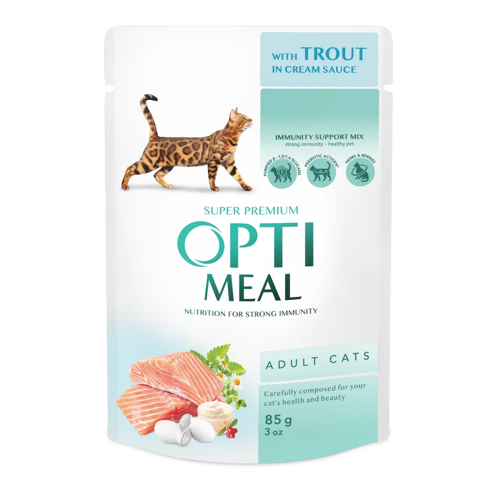 Вологий корм Optimeal Adult Cats для дорослих котів з фореллю в кремовому соусі - 85 г
