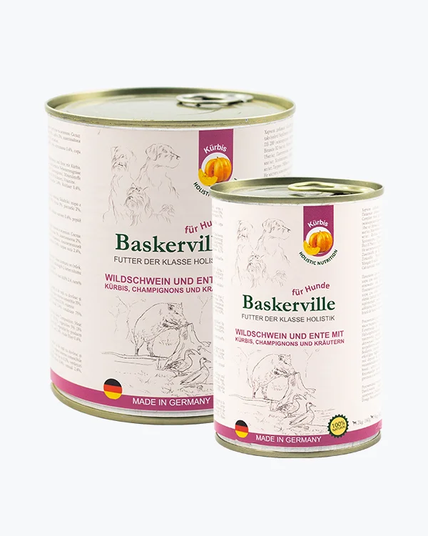 Консервований корм Baskerville Holistic для дорослих собак з диким кабаном, качкою та гарбузом - 400 г