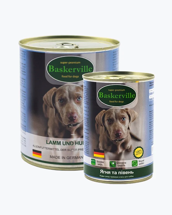 Консервований корм Baskerville для дорослих собак з ягням та півнем - 400 г