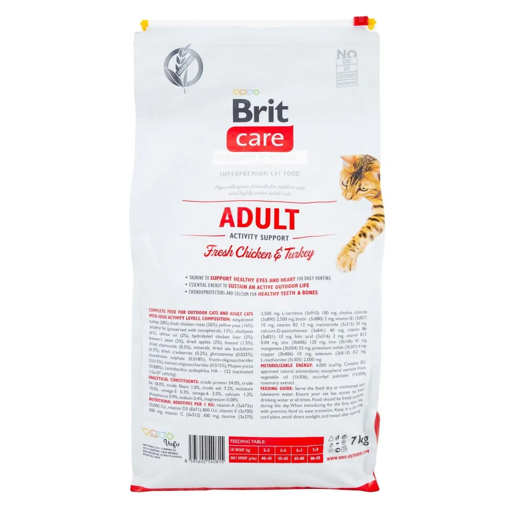 Сухий корм Brit Care Cat GF Adult Activity Support для дорослих котів з куркою та індичкою - 7кг