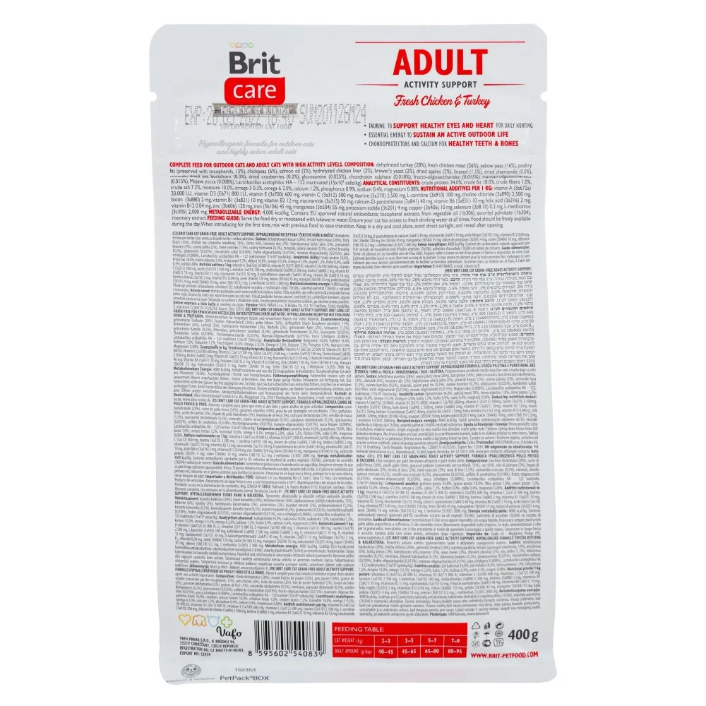 Сухий корм Brit Care Cat GF Adult Activity Support для дорослих котів з куркою та індичкою - 400г