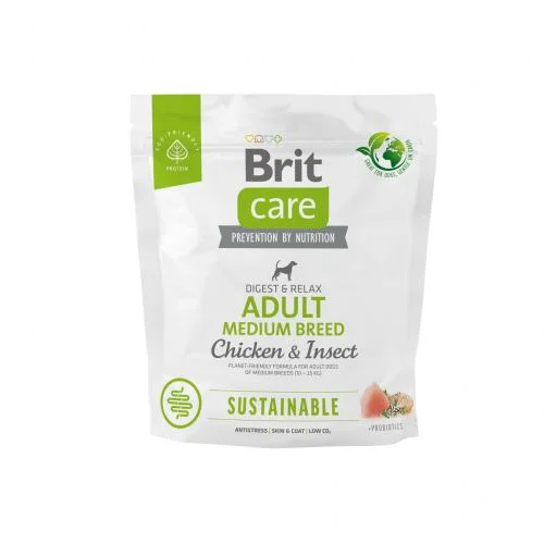 Сухий корм Brit Care Dog Sustainable Adult Medium Breed для собак середніх порід із куркою та комахами - 1 кг