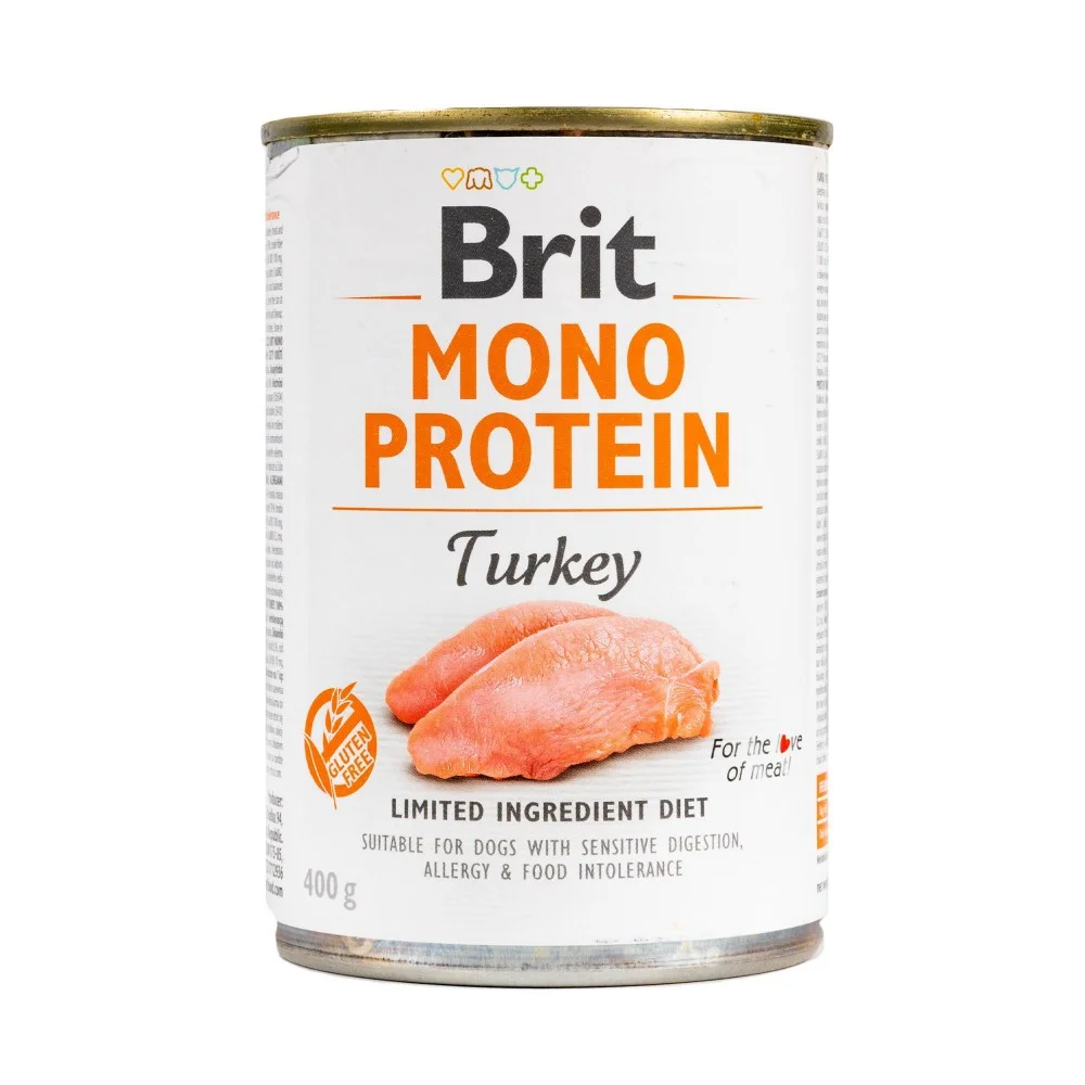 Консервований корм Brit Mono Protein Turkey для дорослих собак із індичкою - 400 г