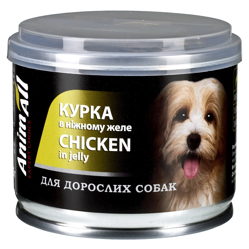 Консервований корм AnimAll для дорослих собак з куркою в ніжному желе - 195 г
