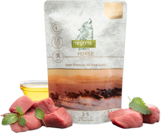 Консервований корм Isegrim Pouch Roots Horse Monoprotein для дорослих собак усіх порід з кониною, овочами, лляною олією та польовими травами - 410 г