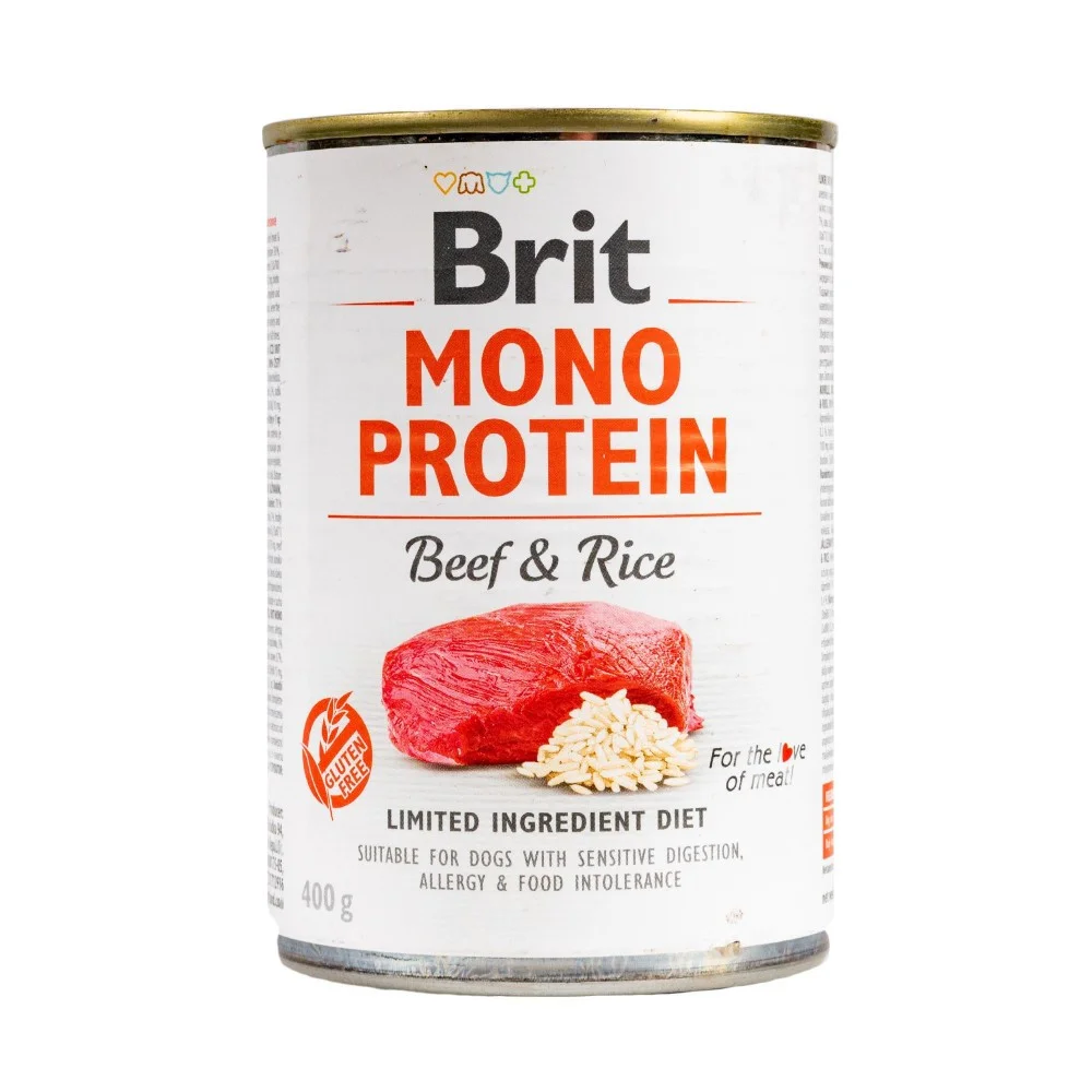 Консервований корм Brit Mono Protein Beef and Rice для дорослих собак із яловичиною та рисом - 400 г