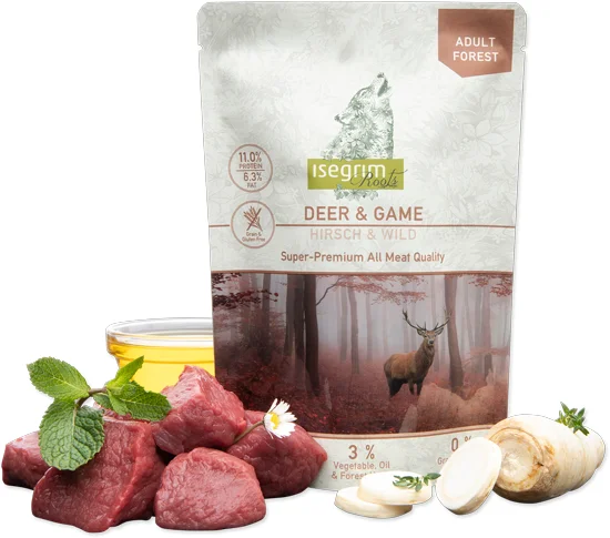 Консервований корм Isegrim Pouch Roots Deer & Game для дорослих собак усіх порід з олениною, дичиною, коренем петрушки та сафлоровою олією - 410 г