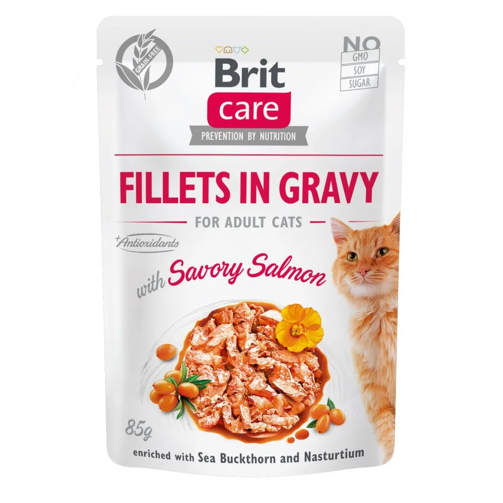 Вологий корм Brit Care Fillets in Gravy для дорослих котів із куркою та лососем в соусі - 85 г
