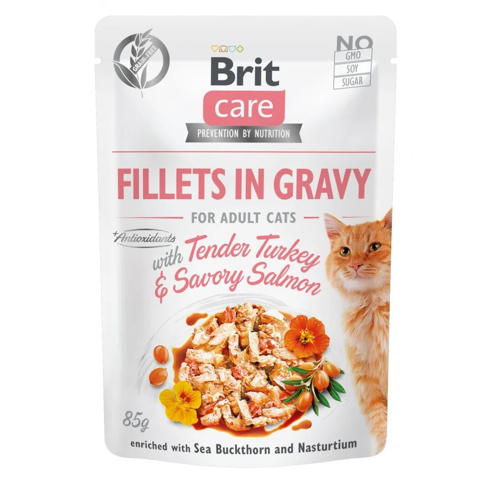 Вологий корм Brit Care Fillets in Gravy для дорослих котів з індичкою та лососем в соусі - 85 г