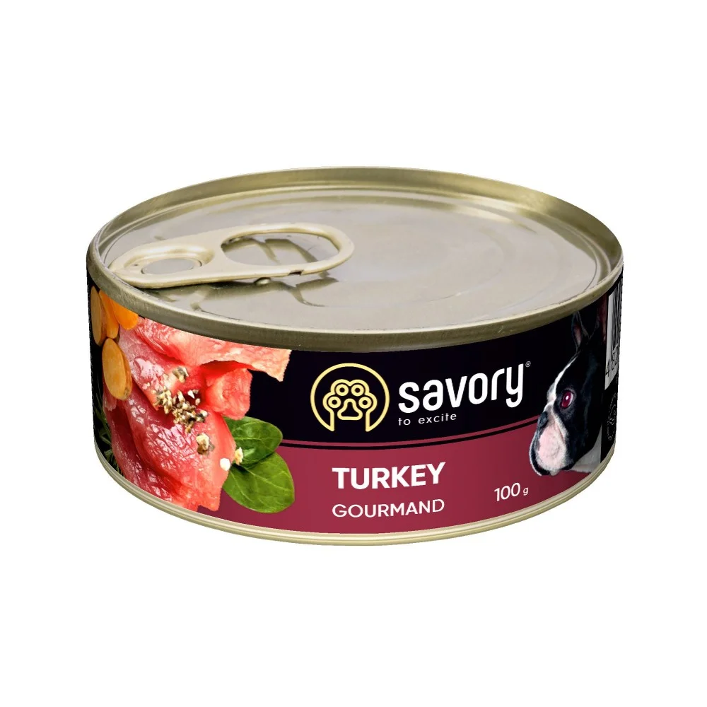 Консервований корм Savory Dog Gourmand Turkey для дорослих собак усіх порід з індичкою - 100 г