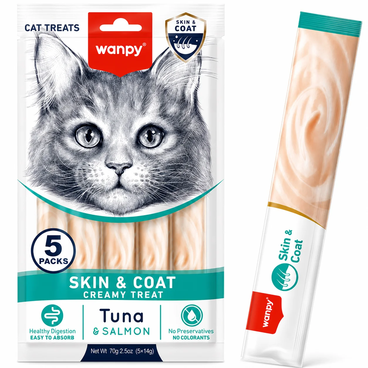 Кремові ласощі Wanpy Functional Creamy Lickable Treat Skin&Coat для котів із тунцем та лососем - 1 шт