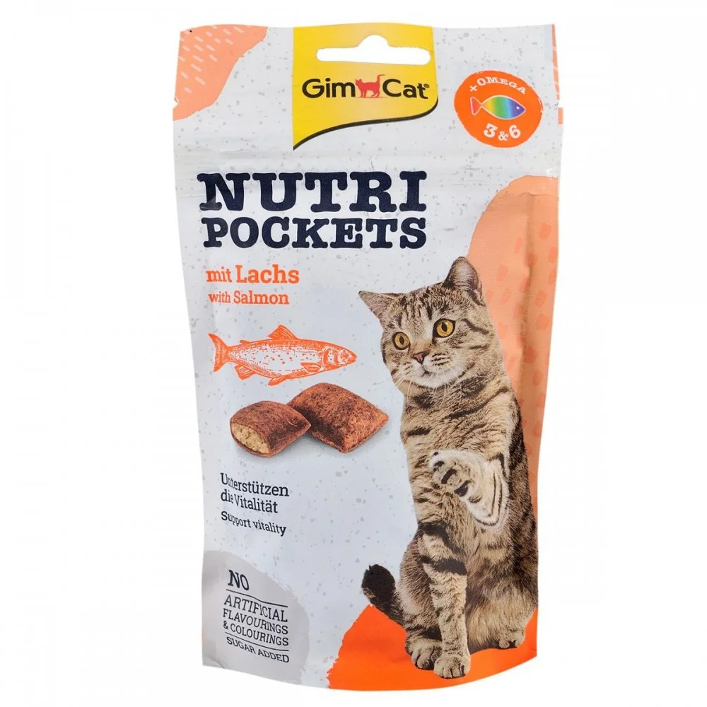 Ласощі для котів Nutri Pockets хрусткі подушечки з лососем та Омега 3&6 - 60 г