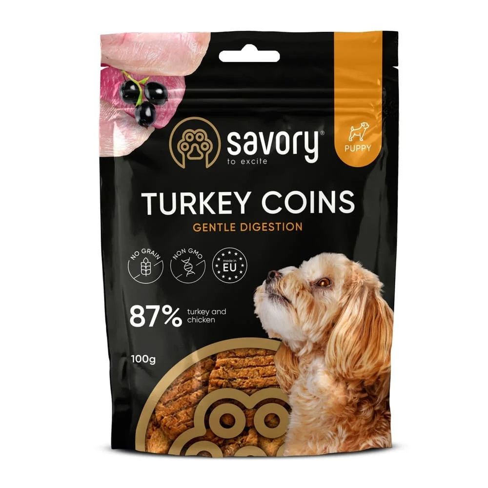 Ласощі для цуценят Savory Puppy Coins With Turkey монетки з індичкою - 100 г