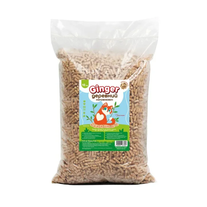 Наповнювач для котячого туалету Ginger Cat деревний без аромату - світла гранула - 15 кг