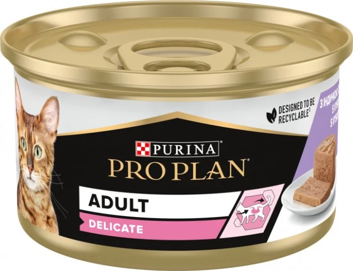 Консервований корм Pro Plan Adult Delicate для дорослих котів із чутливим травленням - мус з індичкою - 85 г