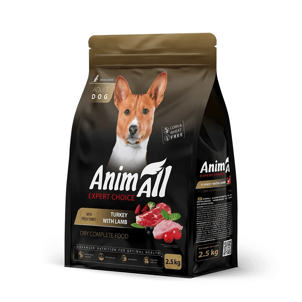 Сухий корм AnimAll для собак середніх порід зі свіжою індичкою та ягням - 2.5 кг