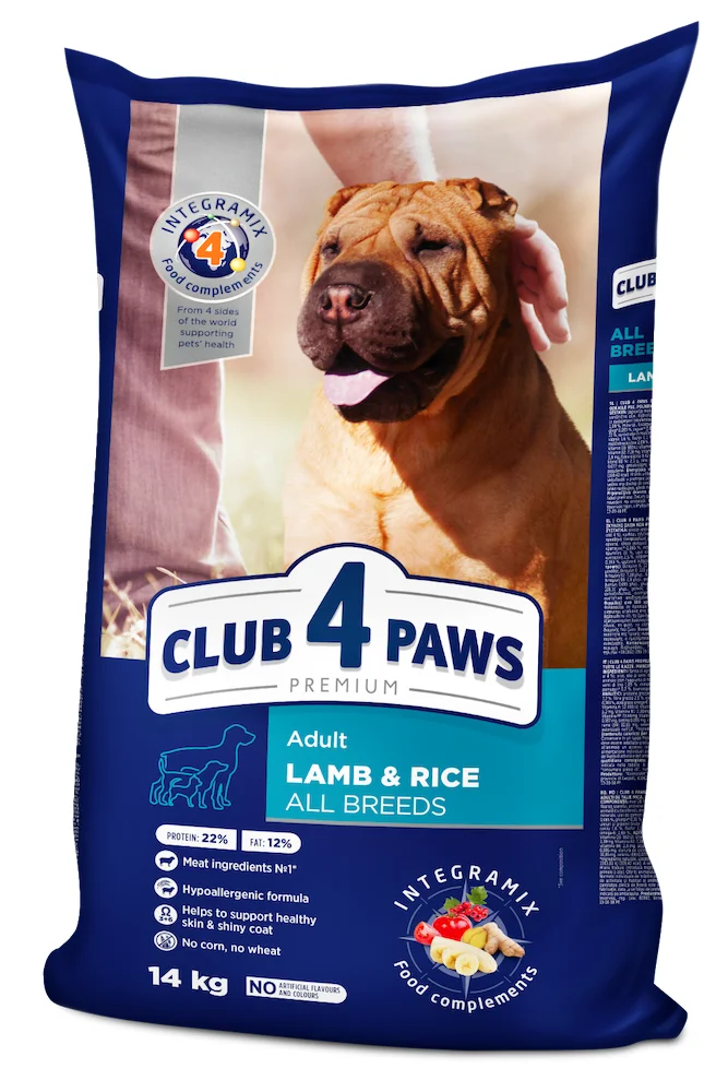 Сухий корм Club 4 Paws Adult All Breeds для собак усіх порід із ягнятиною та рисом - 14 кг