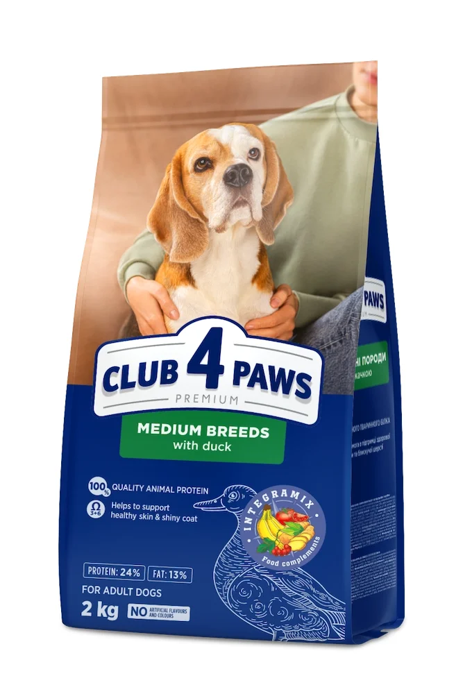 Сухий корм Club 4 Paws Adult Medium Breeds для собак середніх порід із качкою - 2 кг