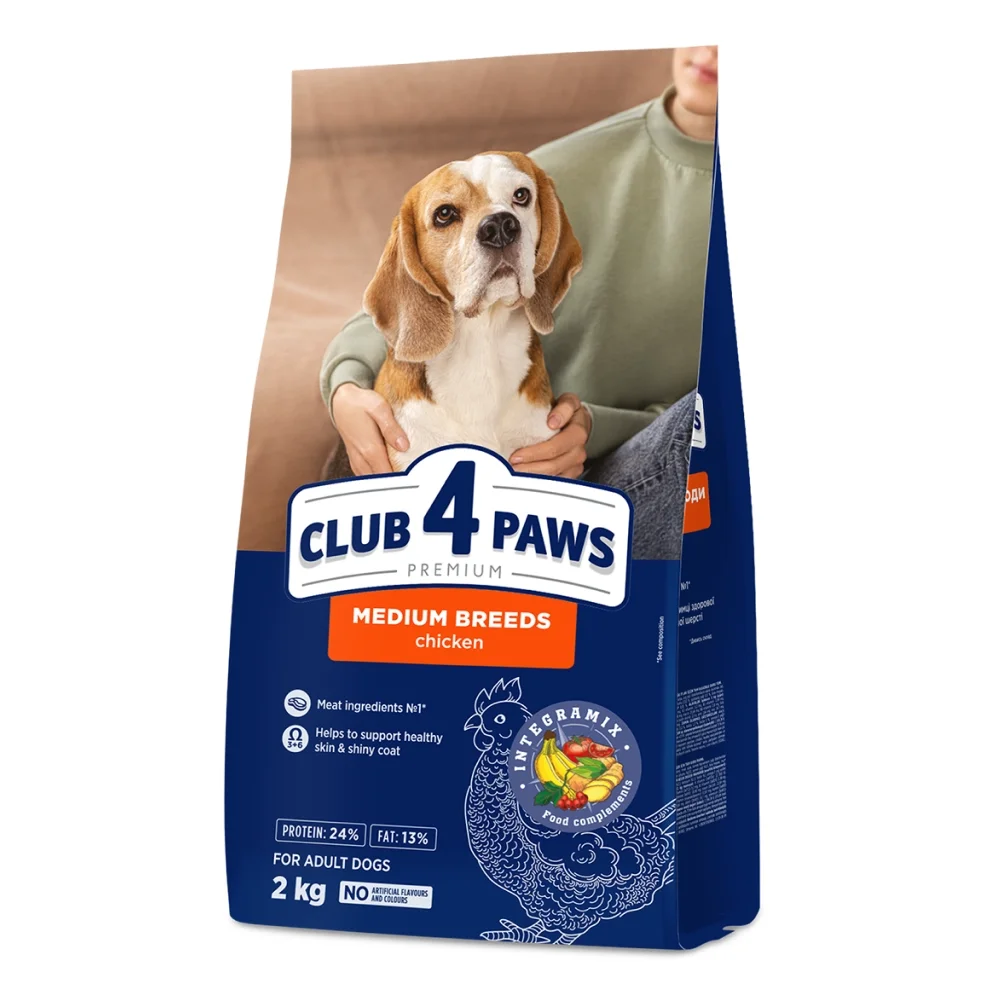 Сухий корм Club 4 Paws Adult Medium Breeds для собак середніх порід із куркою - 2 кг