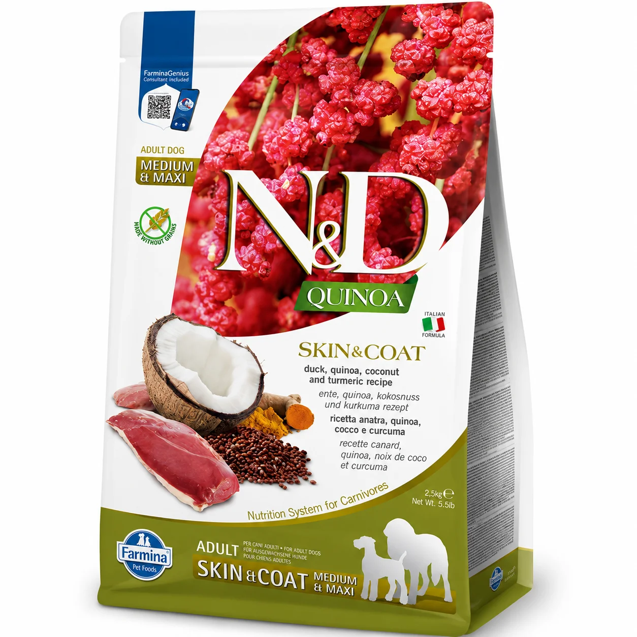 Сухий корм Farmina N&D Grain Free Adult Medium&Maxi для собак середніх і великих порід з качкою, кіноа, кокосом та куркумою - 2.5 кг