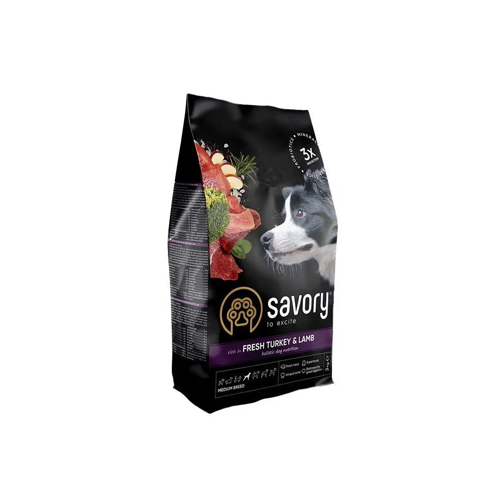 Сухий корм Savory Medium Breed Fresh Turkey and Lamb для собак середніх порід із свіжою індичкою та ягням - 3 кг