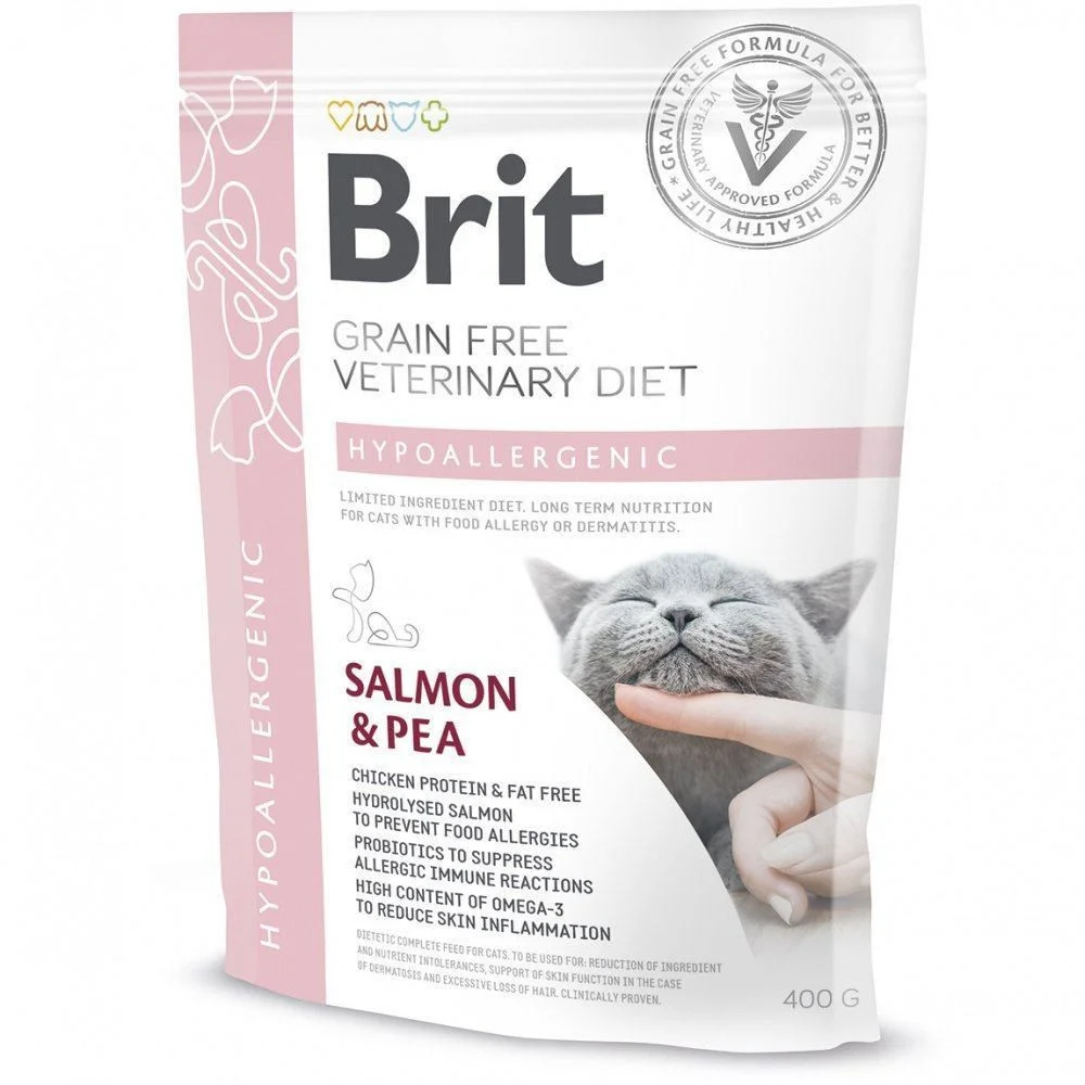 Сухий дієтичний корм Brit Grain Free VetDiet Cat Hypoallergenic для зменшення симптомів харчової алергії у котів - 400 г