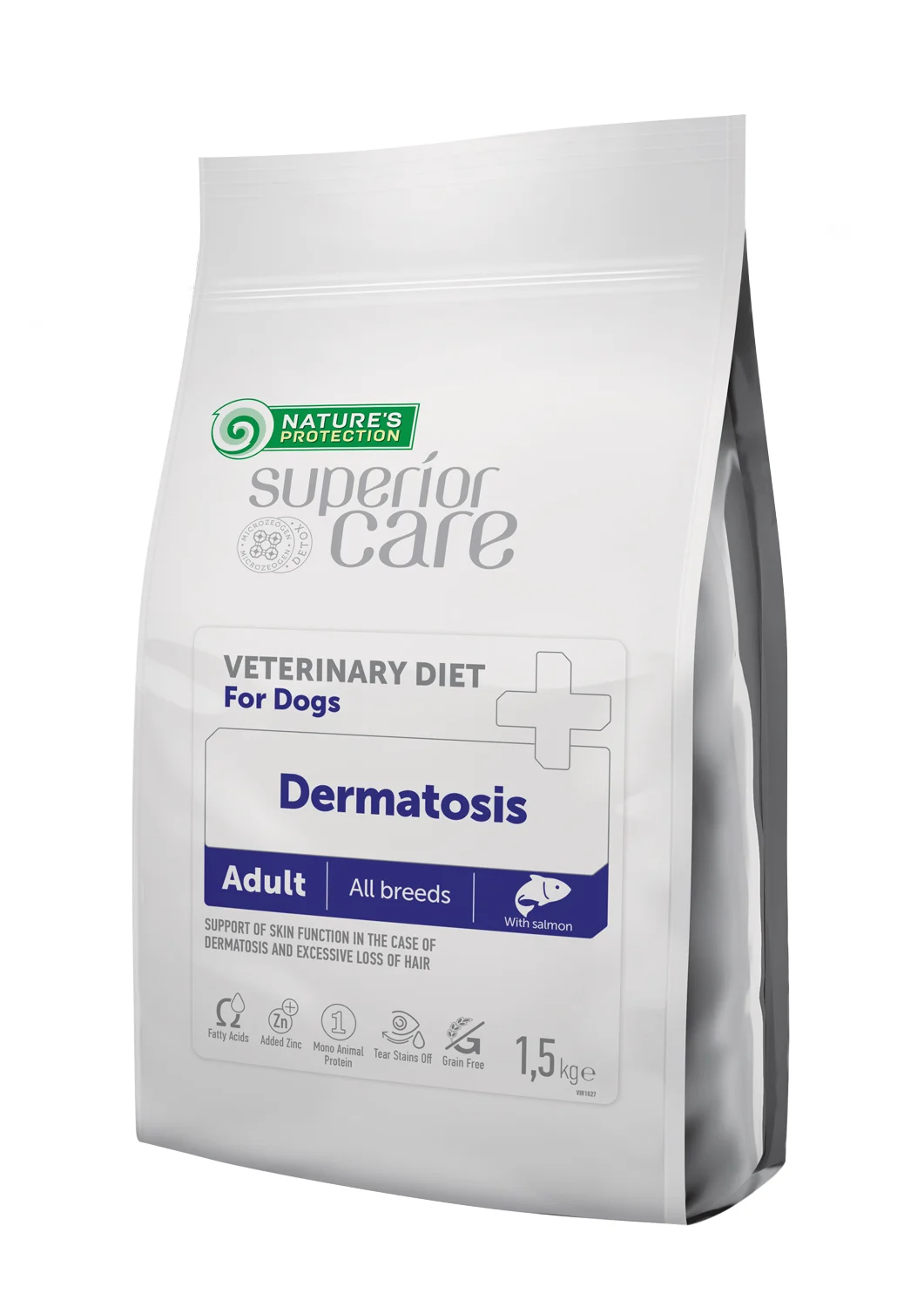 Сухий дієтичний корм Nature's Protection Superior Care Veterinary Diet Dermatosis Salmon Adult All Breed Dogs для лікування захворювань шкіри у собак усіх порід - 1.5 кг