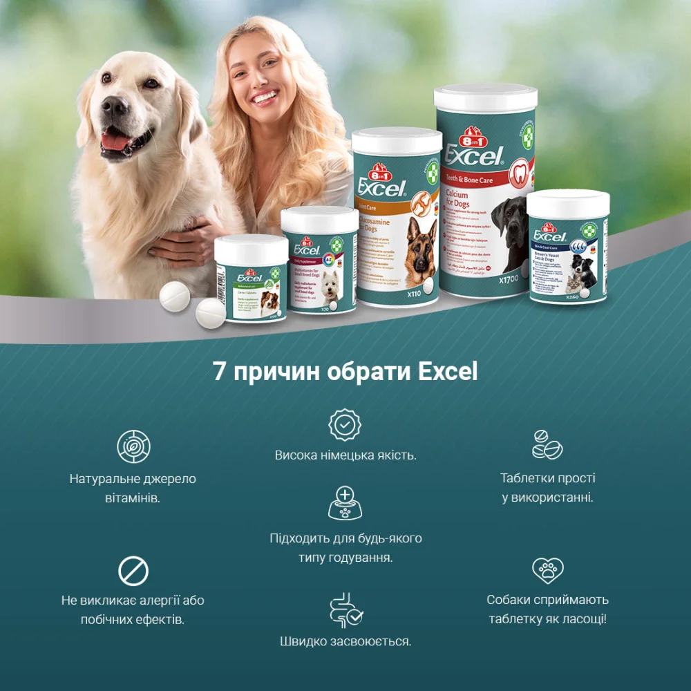 Вітаміни 8in1 Excel Brewers Yeast Large Breed для здоровʼя шкіри та шерсті у собак великих порід