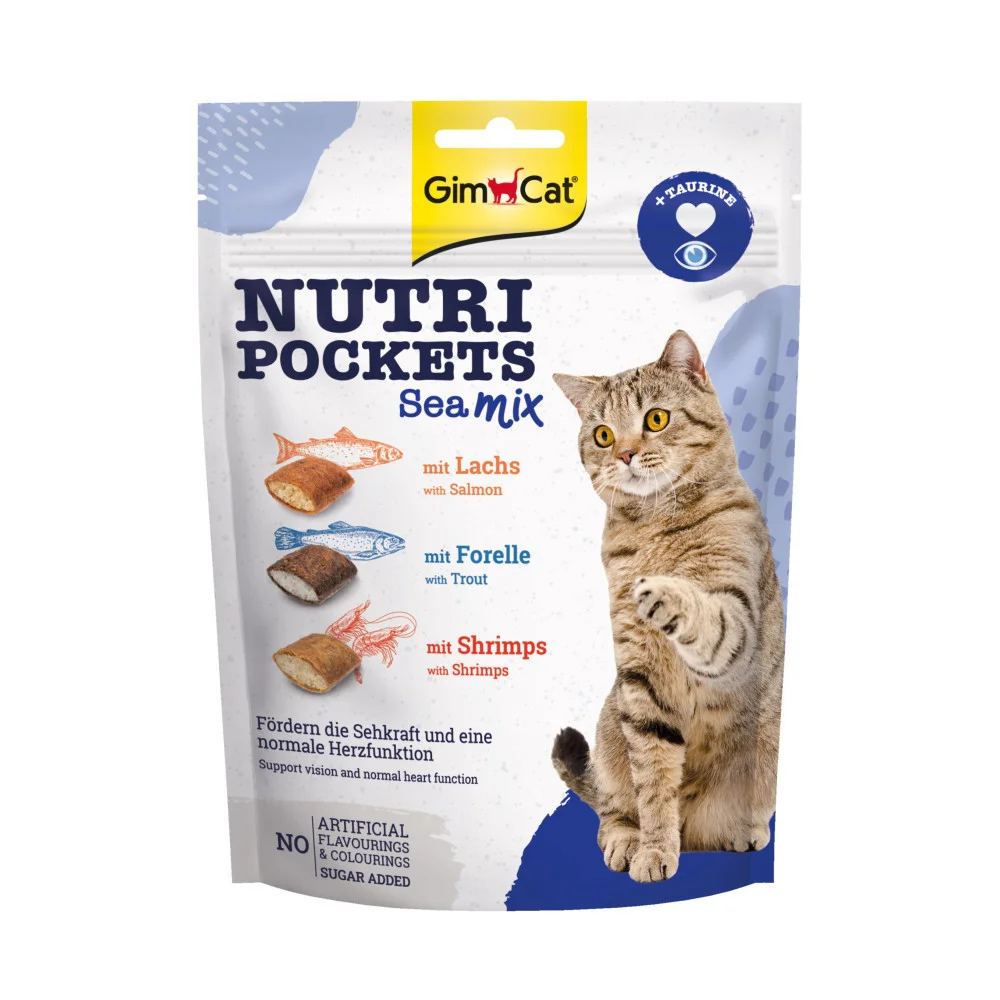 Ласощі для котів Nutri Pockets Sea Mix хрусткі подушечки з лососем, фореллю та креветками - 150 г