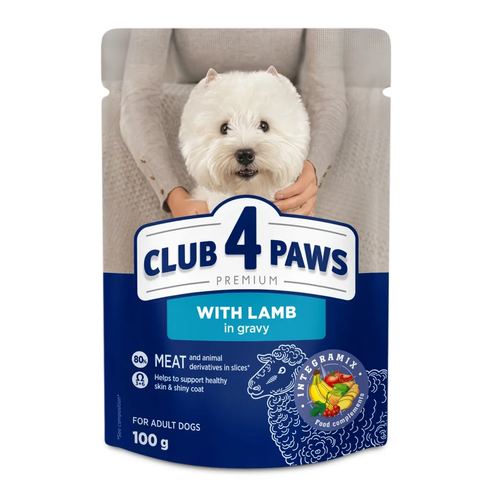 Вологий корм Club 4 Paws для дорослих собак із ягням у соусі - 100 г