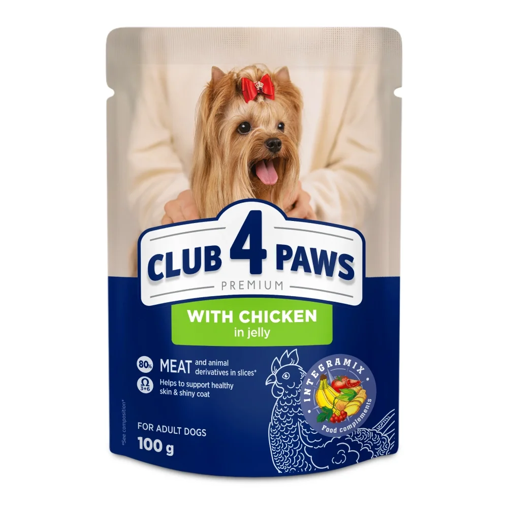 Вологий корм Club 4 Paws для дорослих собак із куркою у желе - 100 г
