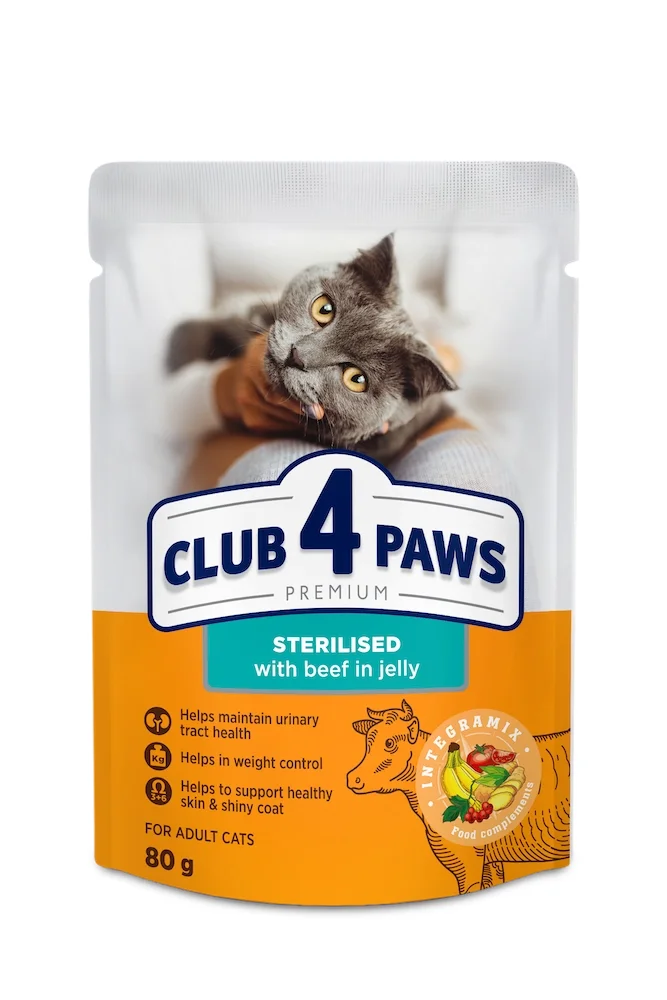 Вологий корм Club 4 Paws для стерилізованих котів з яловичиною в желе - 80 г